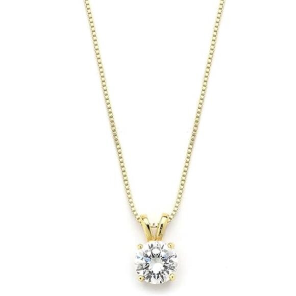Cubic Zirconia Crystal Gold Pendant Necklace for Women, 2 Carat CZ - Picture 8 of 8